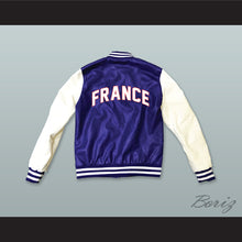 Load image into Gallery viewer, France Blue and White Lab Leather Varsity Letterman Jacket