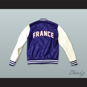 France Blue and White Lab Leather Varsity Letterman Jacket