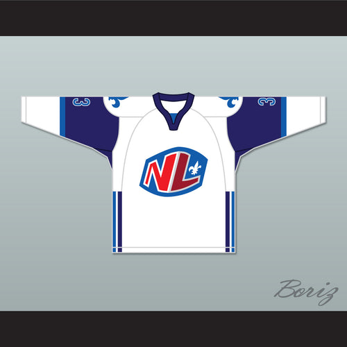 Francois Petel 33 Le National de Quebec Away Hockey Jersey- Lance et compte (He Shoots, He Scores)