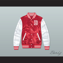 Load image into Gallery viewer, Fredo Bang No Security Red and White Varsity Letterman Satin Bomber Jacket
