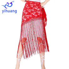Load image into Gallery viewer, Free Shipping Belly Dance Tassel Hip Skirt Bellydance Lace Fringe HIp Scarf Wrap Belt Practice