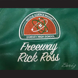 Freeway Rick Ross Susan Miller Dorsey High School Dons Tennis Green and White Lab Leather Varsity Letterman Jacket