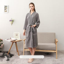 Load image into Gallery viewer, Full Keep Warm Lovers Robe Kimono Gown Spring And Autumn Sleepwear Nightgown Casual Belt Home Clothes Knee-length Bathrobe Gown