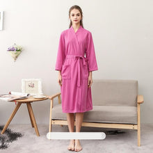 Load image into Gallery viewer, Full Keep Warm Lovers Robe Kimono Gown Spring And Autumn Sleepwear Nightgown Casual Belt Home Clothes Knee-length Bathrobe Gown
