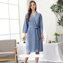 Load image into Gallery viewer, Full Keep Warm Lovers Robe Kimono Gown Spring And Autumn Sleepwear Nightgown Casual Belt Home Clothes Knee-length Bathrobe Gown