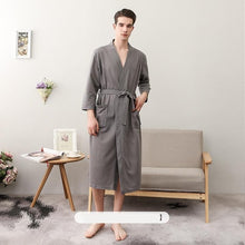 Load image into Gallery viewer, Full Keep Warm Lovers Robe Kimono Gown Spring And Autumn Sleepwear Nightgown Casual Belt Home Clothes Knee-length Bathrobe Gown