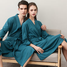 Load image into Gallery viewer, Full Keep Warm Lovers Robe Kimono Gown Spring And Autumn Sleepwear Nightgown Casual Belt Home Clothes Knee-length Bathrobe Gown