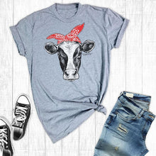 Load image into Gallery viewer, Funny Design Cow Printed T-Shirts 2018 Vogue Women&#39;s Tshirt Short Sleeve Graphic Shirt Cowgirl Shirt  Southern Tops Tee Tumblr