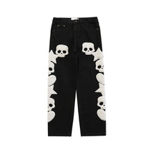 Load image into Gallery viewer, Furry Skull Letter Star Patches Denim Pants Winter Spring High Street Punk Goth Gothic Jeans Women Trousers Couple Streetwear