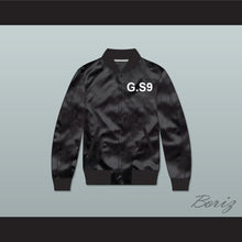 Load image into Gallery viewer, G.S9 Black Varsity Letterman Satin Bomber Jacket