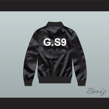 Load image into Gallery viewer, G.S9 Black Varsity Letterman Satin Bomber Jacket