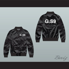 Load image into Gallery viewer, G.S9 Black Varsity Letterman Satin Bomber Jacket