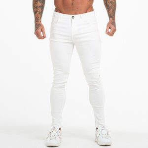 GINGTTO Jeans White Men Cotton High Waist Pants Stretch Jeans Plus Size Summer Men's Waist Elastic Pants Plus Size 36 zm55