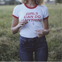 Load image into Gallery viewer, GIRLS CAN DO ANYTHING Print Women Men Black T Shirt Summer Fashion Cotton Tops Casual Short Sleeve Retro Girl Pink T-Shirt S-3XL