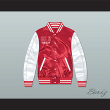 Load image into Gallery viewer, Grand Lakes University Hooters Red/ White Varsity Letterman Satin Bomber Jacket