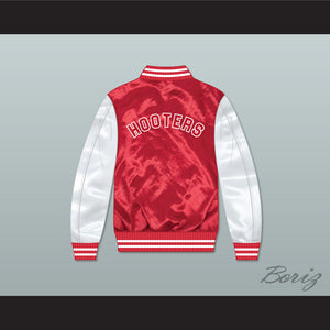 Grand Lakes University Hooters Red/ White Varsity Letterman Satin Bomber Jacket