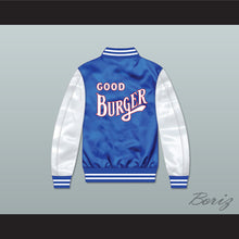 Load image into Gallery viewer, Good Burger Blue/ White Varsity Letterman Satin Bomber Jacket
