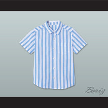 Load image into Gallery viewer, Good Burger Light Blue/ White Striped Polo Shirt