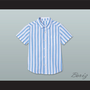 Good Burger Light Blue/ White Striped Polo Shirt