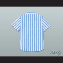 Load image into Gallery viewer, Good Burger Light Blue/ White Striped Polo Shirt