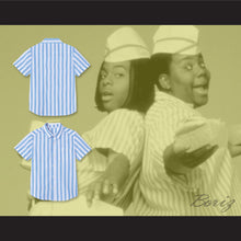 Load image into Gallery viewer, Good Burger Light Blue/ White Striped Polo Shirt