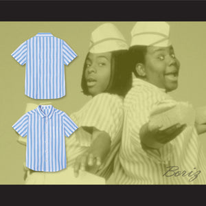 Good Burger Light Blue/ White Striped Polo Shirt