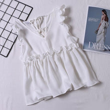 Load image into Gallery viewer, GUUZYUVIZ Solid Tops Mujer Verano 2019 Casual Ruffles V-neck Bandage Sleeveless Tank Top Women White Camiseta Tirantes Mujer