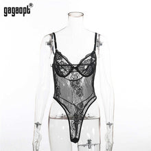 Load image into Gallery viewer, Gagaopt Sexy Bodysuit Women 2019 Bow Tie Floral Embroidery Hollow Out Lace Bodysuit Black White Jumpsuit Summer Overalls