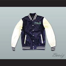 Load image into Gallery viewer, Gamma Alpha Omega Sorority Navy Blue and White Lab Leather Varsity Letterman Jacket