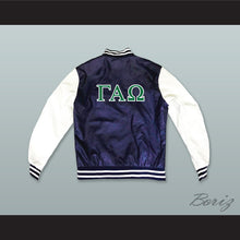 Load image into Gallery viewer, Gamma Alpha Omega Sorority Navy Blue and White Lab Leather Varsity Letterman Jacket