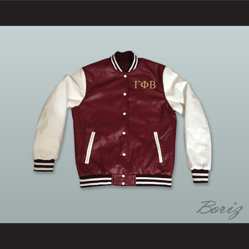 Gamma Phi Beta Sorority Maroon and White Lab Leather Varsity Letterman Jacket