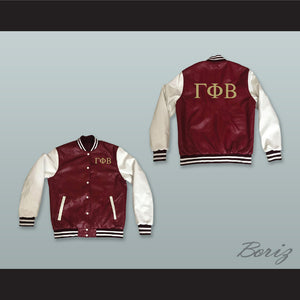 Gamma Phi Beta Sorority Maroon and White Lab Leather Varsity Letterman Jacket