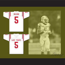 Load image into Gallery viewer, Garrett Wilson 5 Lake Travis High School Cavaliers White Football Jersey 2
