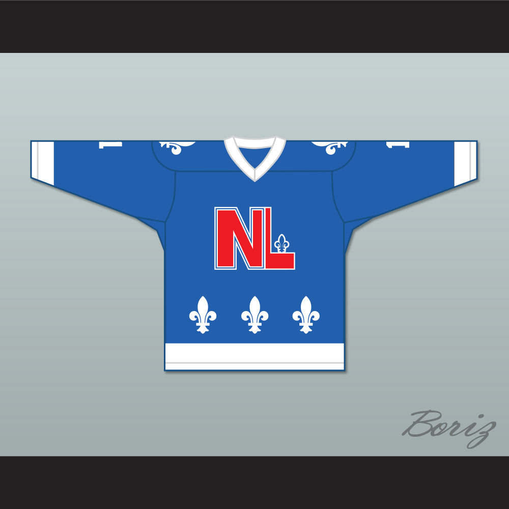 Gary Bennett 1 Le National de Québec Blue Hockey Jersey- Lance et compte (He Shoots, He Scores)