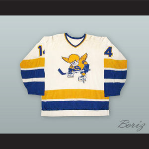 1974-75 WHA Gary Gambucci 14 Minnesota Fighting Saints White Hockey Jersey