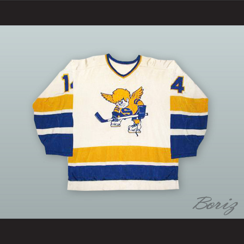 1974-75 WHA Gary Gambucci 14 Minnesota Fighting Saints White Hockey Jersey
