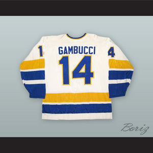 1974-75 WHA Gary Gambucci 14 Minnesota Fighting Saints White Hockey Jersey