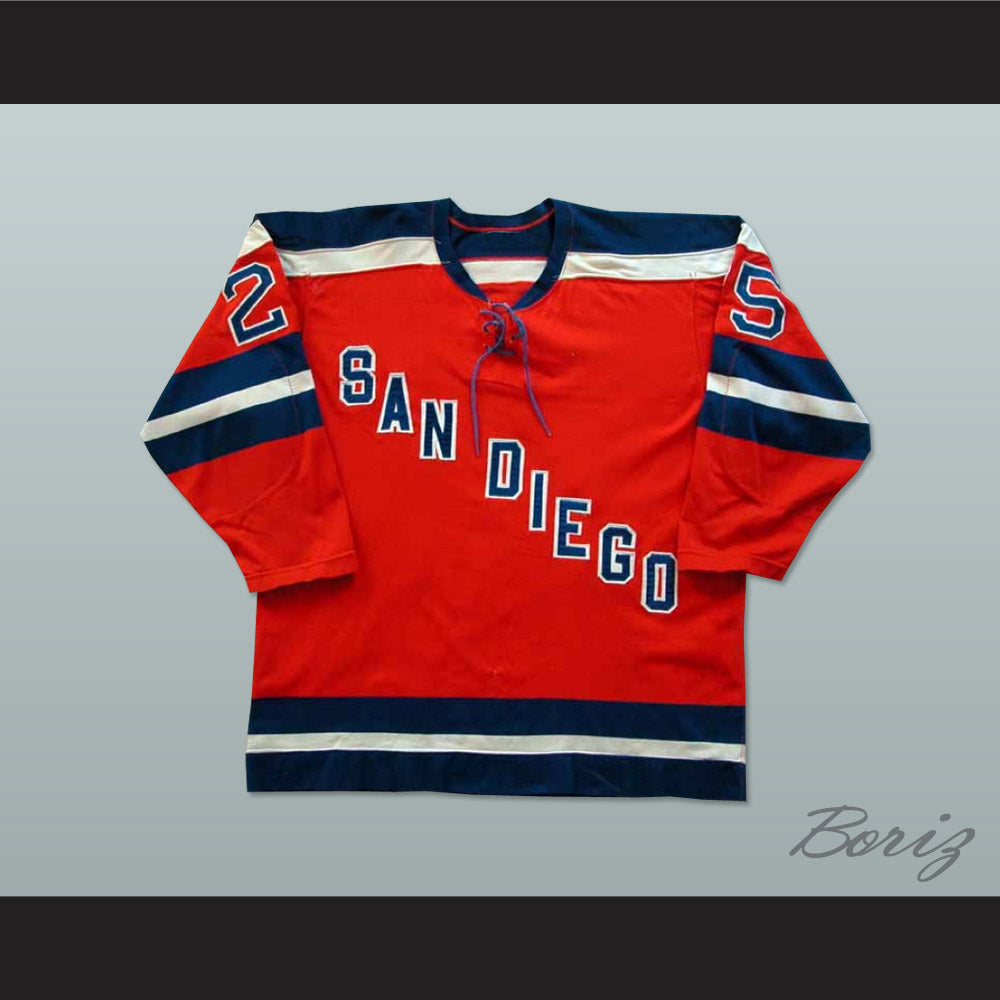 Gene Peacosh 25 San Diego Mariners Red Hockey Jersey