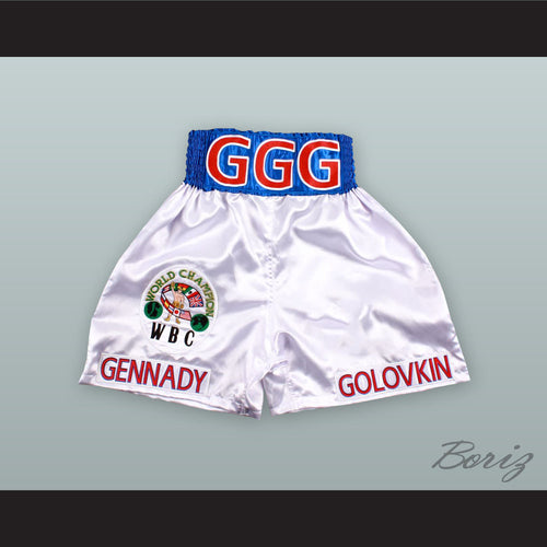 Gennady 'Triple G' Golovkin White Boxing Shorts with Embroidered WBC Champion Patch