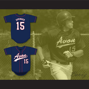George Springer 15 Avon Old Farms School Winged Beavers Navy Blue Baseball Jersey 2