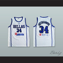 Load image into Gallery viewer, Giannis Antetokounmpo 34 Greece National Team Pinstriped White Basketball Jersey