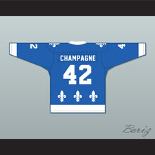 Load image into Gallery viewer, Gilles Champagne 42 Le National de Québec Blue Hockey Jersey- Lance et compte (He Shoots, He Scores)