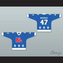 Load image into Gallery viewer, Gilles Guilbault 47 Le National de Québec Blue Hockey Jersey- Lance et compte (He Shoots, He Scores)