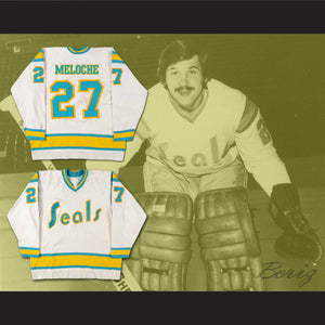 Gilles Meloche 27 Golden Seals White Hockey Jersey