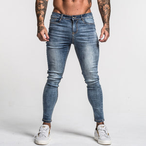 Gingtto Men's Skinny Jeans Faded Blue Middle Waist Classic Hip Hop Stretch Pants Cotton Comfortable Dropshipping Supply zm46