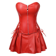 Load image into Gallery viewer, Gothic Front Zipper Faux Leather Corset Dress Overbust Basque Bustier Mini Skirt Sexy Steampunk Corset Dress Plus Size S-6XL