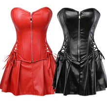 Load image into Gallery viewer, Gothic Front Zipper Faux Leather Corset Dress Overbust Basque Bustier Mini Skirt Sexy Steampunk Corset Dress Plus Size S-6XL