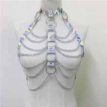 Load image into Gallery viewer, Gothic Leather Hollow Out Crop Top Women Link Chain Tassel Tank Tops Rave Festival Tops Summer Beach Top Sexy Party Clubwear