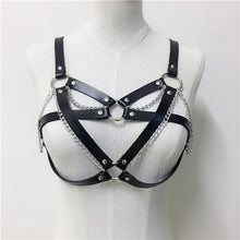 Load image into Gallery viewer, Gothic Leather Hollow Out Crop Top Women Link Chain Tassel Tank Tops Rave Festival Tops Summer Beach Top Sexy Party Clubwear