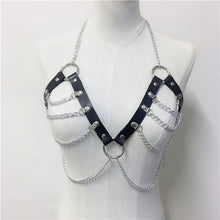 Load image into Gallery viewer, Gothic Leather Hollow Out Crop Top Women Link Chain Tassel Tank Tops Rave Festival Tops Summer Beach Top Sexy Party Clubwear